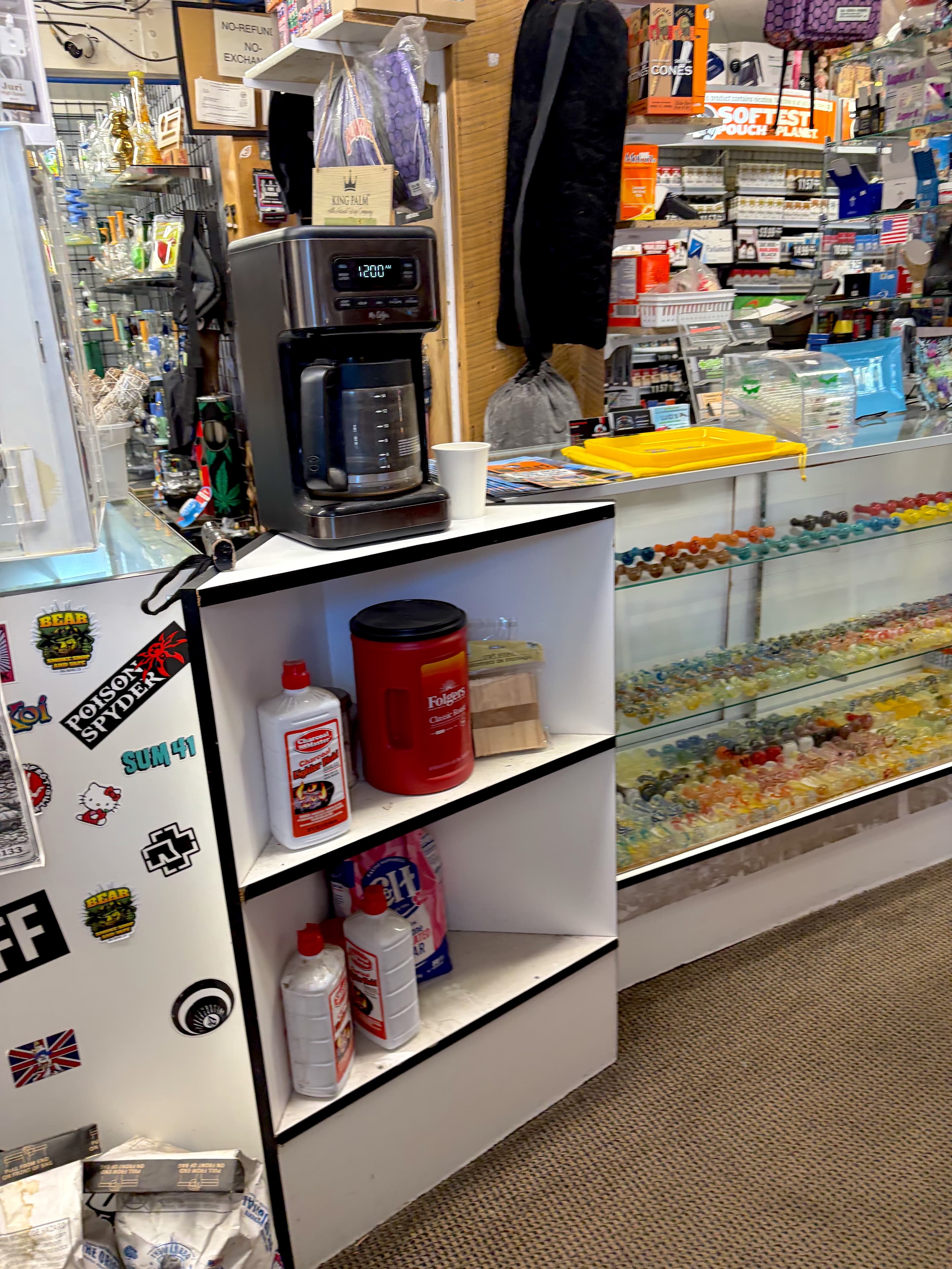 The real Bear Smoke N Vape counter and product displays